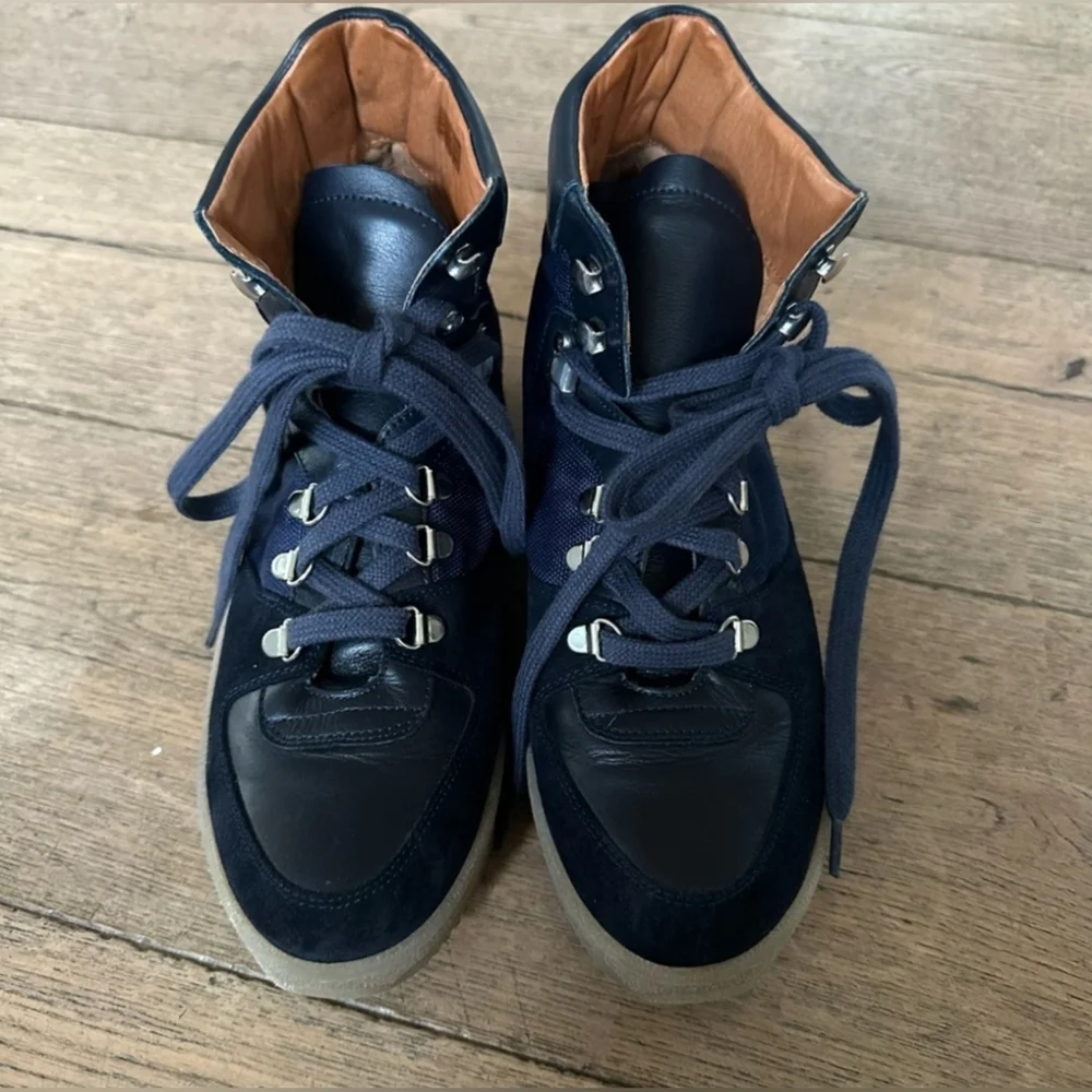 Renvy Paden Navy Blue Leather Platform Lace Up Alpine Boots Winter EU41/ US10